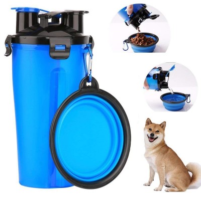 Pet Dog  Water Bottle with Bowl 2 in 1 Travel Portable Dog Mug Food Container with Collapsible Dog Bowl