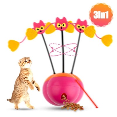 3 in 1 Multi Function Automatic Spinning Pet Cat Toy Ball Tumbler with Chaser Light and Food Dispenser for Kitty and Kitten