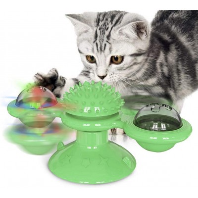 2020 Newest Cat Toys, Interactive Cat Toy with Suction Cup, Portable Turntable Windmill Scratch Hair Brush for Cats